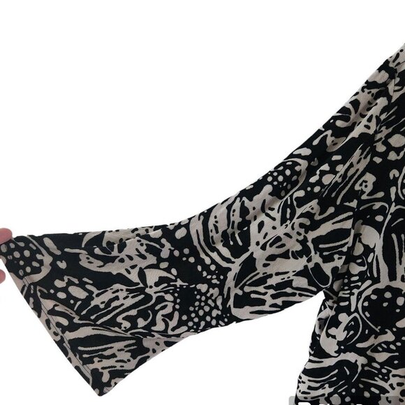 Chicos Travelers Black Beige Tie Front Cardigan Top 3/4 Sleeves Size 3 XL - Picture 5 of 7